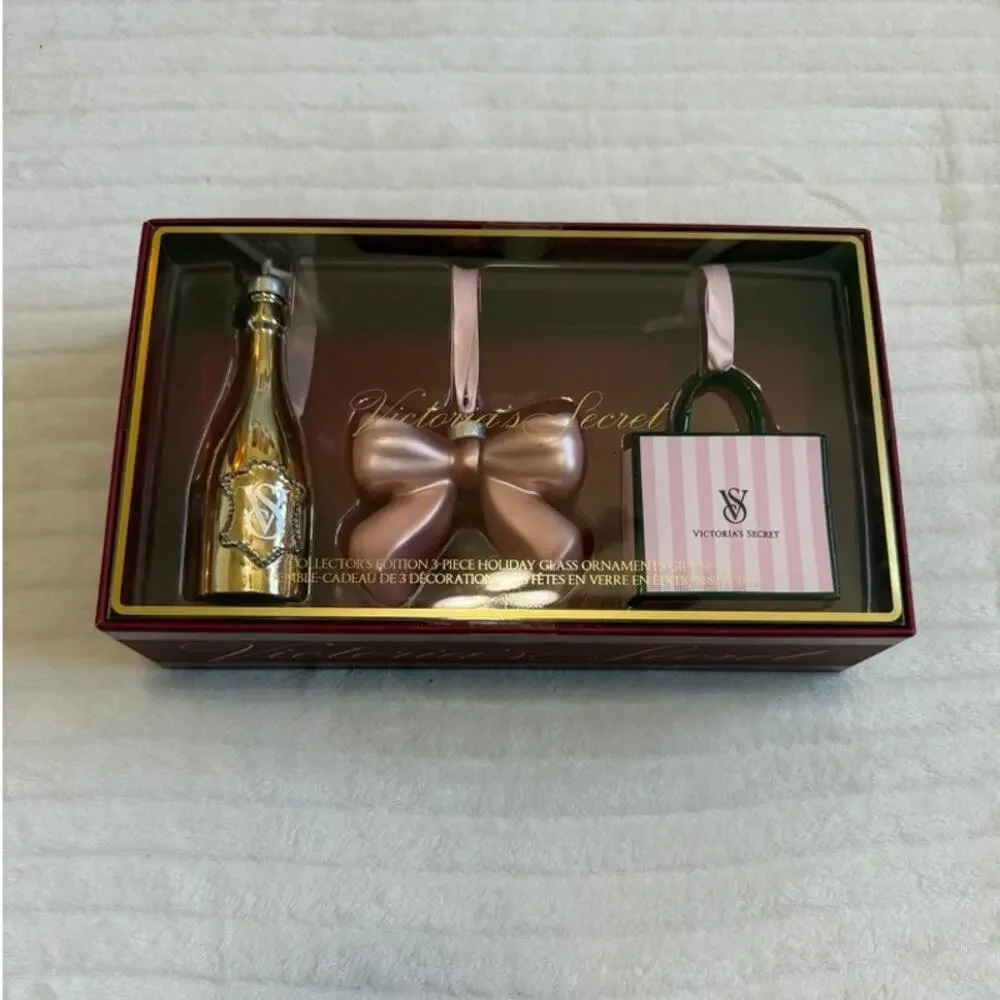 NWT Victoria's Secret Collector's Edition 3-Piece Holiday Glass Ornaments Set